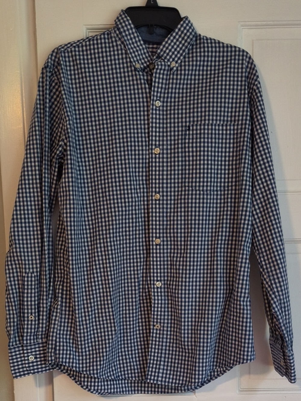 Izod Navy and White Gingham Button-Down Shirt